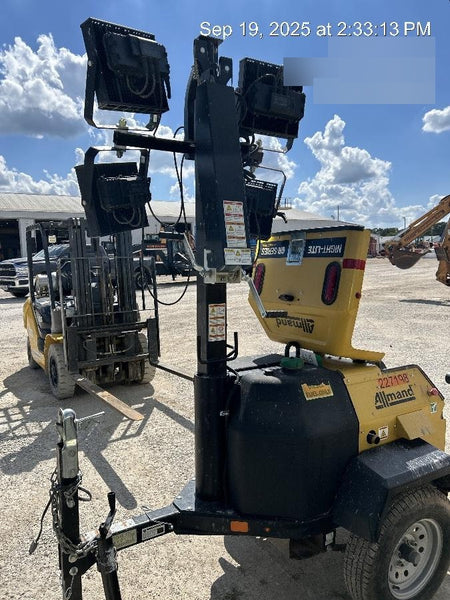2022 Allmand NLV3GR (4) LED Light Fixture 350W, 23' Vertical Mast, 3kW Prime, Towable, Deep Sea L401, Leveling Jacks, Yanmar T4F 5.8hp