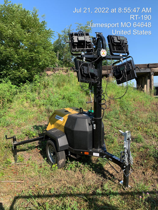 2022 Allmand NLV3GR (4) LED Light Fixture 350W, 23' Vertical Mast, 3kW Prime, Towable, Deep Sea L401, Leveling Jacks, Yanmar T4F 5.8hp