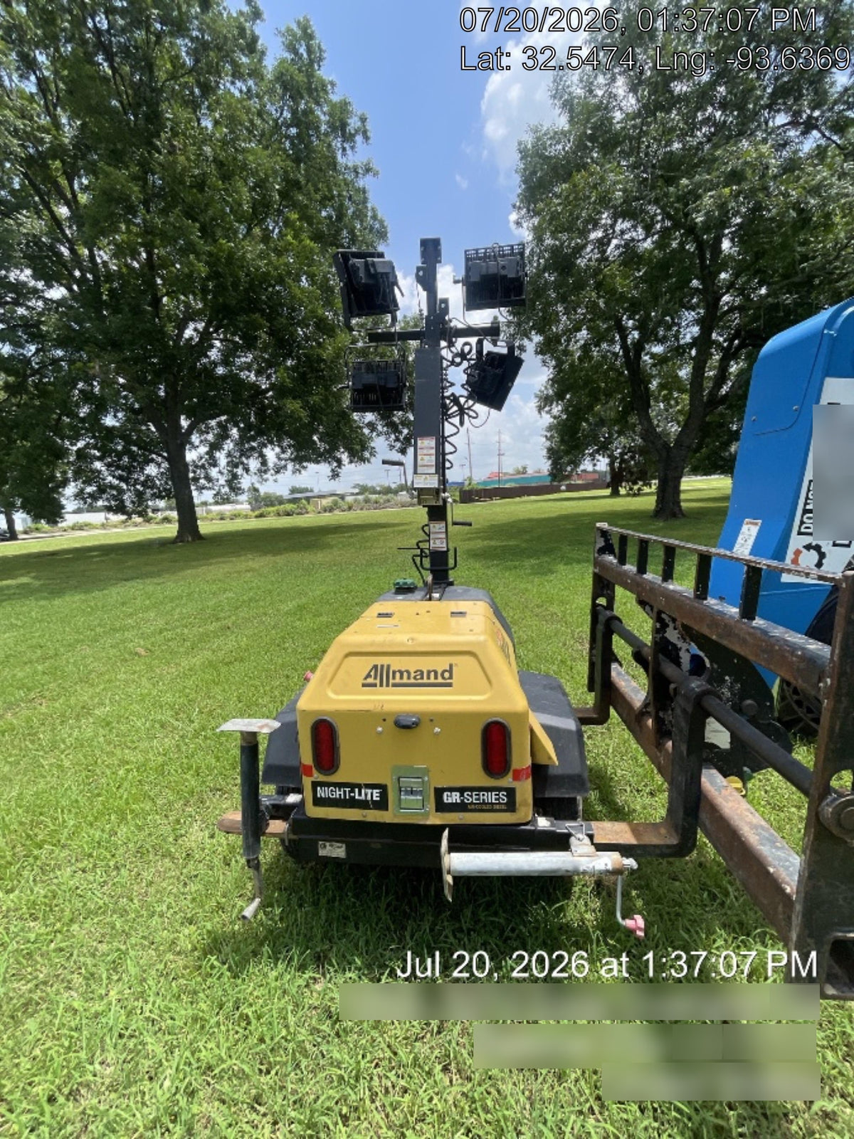 2022 Allmand NLV3GR (4) LED Light Fixture 350W, 23' Vertical Mast, 3kW Prime, Towable, Deep Sea L401, Leveling Jacks, Yanmar T4F 5.8hp