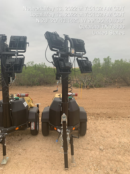 2022 Allmand NLV3GR (4) LED Light Fixture 350W, 23' Vertical Mast, 3kW Prime, Towable, Deep Sea L401, Leveling Jacks, Yanmar T4F 5.8hp