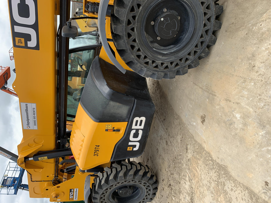 2019 JCB 510-56 74 HP w/CAB/HVAC, Beacon, Worklights, Aux Hydraulics, Solid Tires 72" Carriage/60" Forks