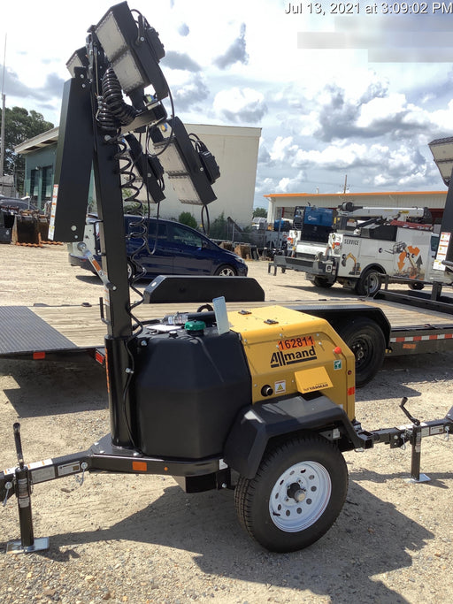 2021 Allmand NLV3GR (4) LED Light Fixture 350W, 23' Vertical Mast, 3kW Prime, Towable, Deep Sea L401, Leveling Jacks, Yanmar T4F 5.8hp