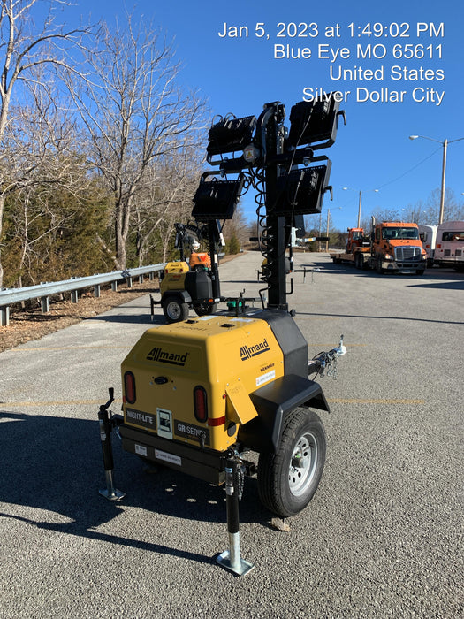 2022 Allmand NLV3GR (4) LED Light Fixture 350W, 23' Vertical Mast, 3kW Prime, Towable, ES Decals, T3