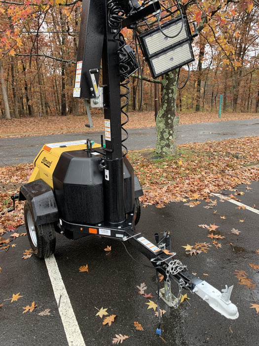 2021 Allmand NLV3GR (4) LED Light Fixture 350W, 23' Vertical Mast, 3kW Prime, Towable, Deep Sea L401, Leveling Jacks, Yanmar T4F 5.8hp