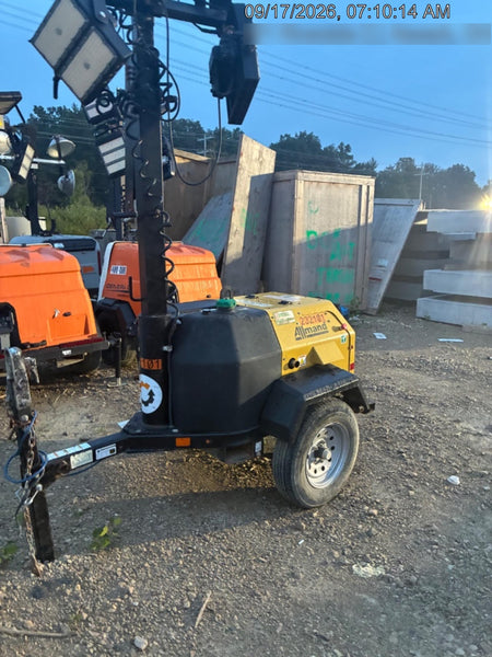 2022 Allmand NLV3GR (4) LED Light Fixture 350W, 23' Vertical Mast, 3kW Prime, Towable, Deep Sea L401, Leveling Jacks, Yanmar T4F 5.8hp