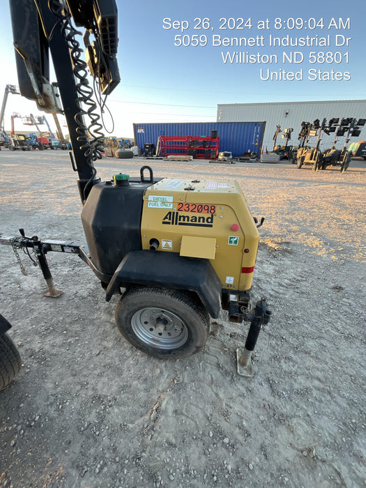 2022 Allmand NLV3GR (4) LED Light Fixture 350W, 23' Vertical Mast, 3kW Prime, Towable, Deep Sea L401, Leveling Jacks, Yanmar T4F 5.8hp