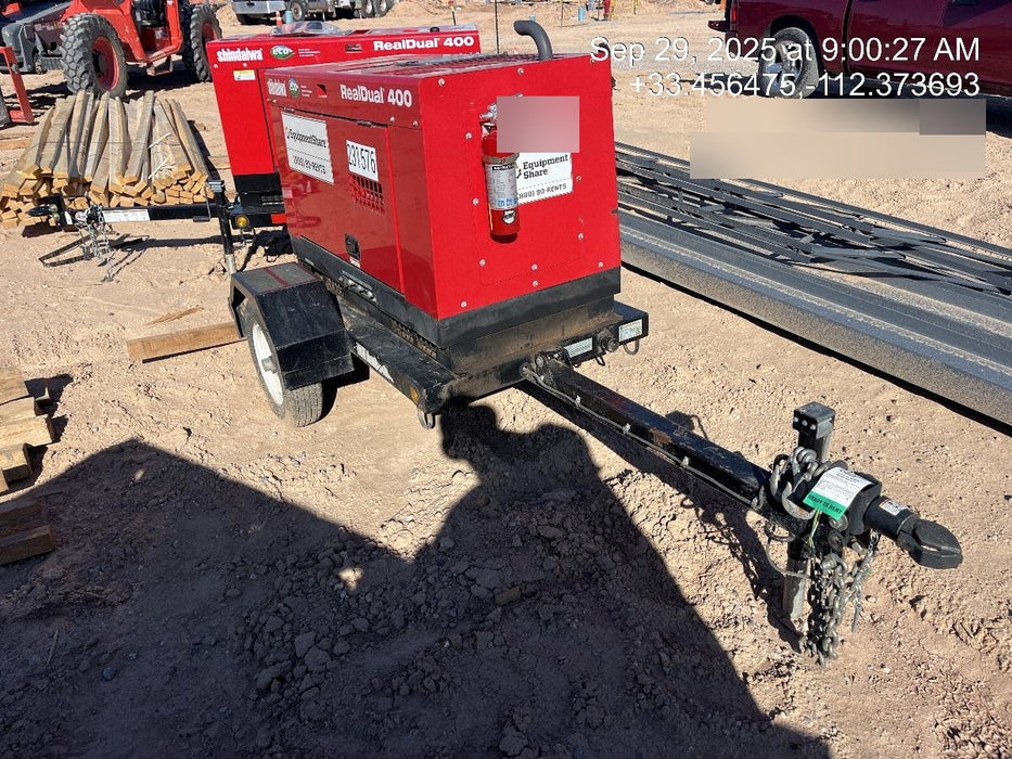 2022 Shindaiwa DGW400MDL Kubota D902 Engine, 23 HP, Dual Op Welder, Wire, Arc, Droop Stick, Tig, and CC Stick Functionality, Simulphase, 3 Phase and 1 Phase Gen Output, Single Axle NB Trlr, Slr Trckl Chrg 12V 12W, Fire Ext