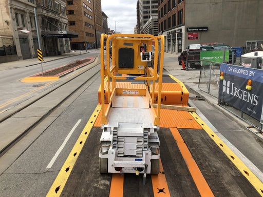 Custom Equipment HB-1430 Hy-Brid Scissor Lift
Platform capacity up to 670 lbs
Working height up to 20 ft
Weighs under 1,700 lbs
Non-marking wheels