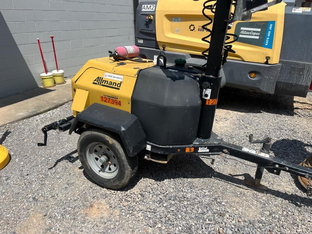 2021 Allmand NLV3GR (4) LED Light Fixture 350W, 23' Vertical Mast, 3kW Prime, Towable, Deep Sea L401, Leveling Jacks, Yanmar T4F 5.8hp