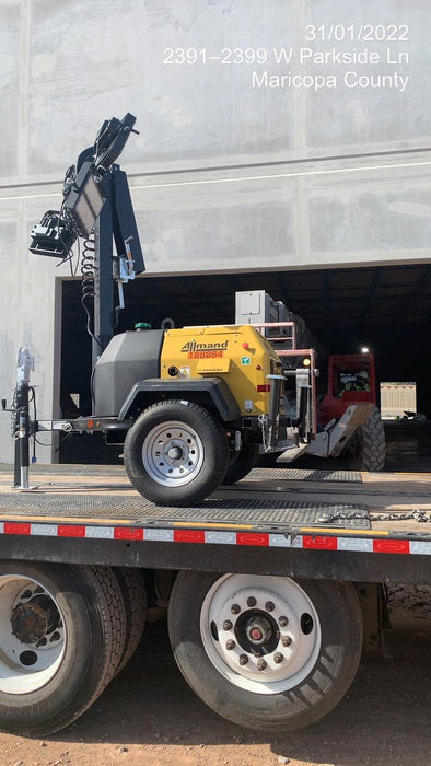 Allmand NLV3GR (4) LED Light Fixture 350W, 23' Vertical Mast, 3kW Prime, Towable, Deep Sea L401, Leveling Jacks, Yanmar T4F 5.8hp