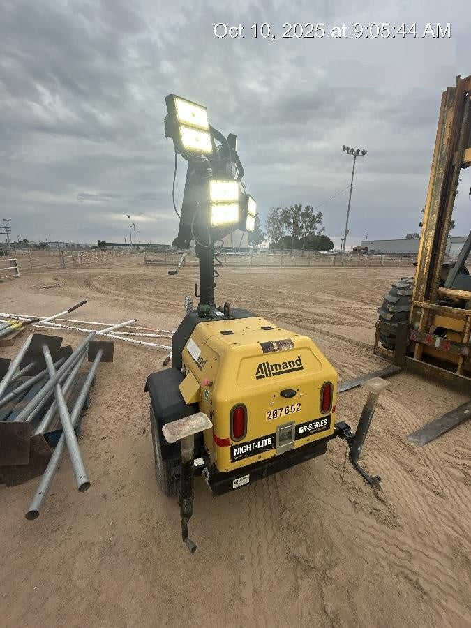 2022 Allmand NLV3GR (4) LED Light Fixture 350W, 23' Vertical Mast, 3kW Prime, Towable, Deep Sea L401, Leveling Jacks, Yanmar T4F 5.8hp