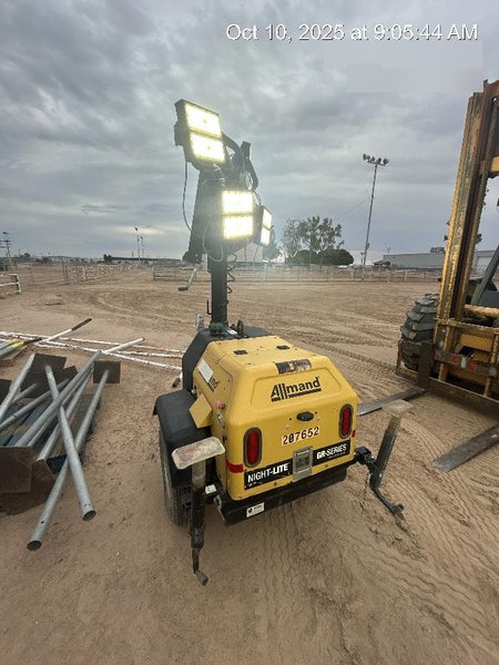 2022 Allmand NLV3GR (4) LED Light Fixture 350W, 23' Vertical Mast, 3kW Prime, Towable, Deep Sea L401, Leveling Jacks, Yanmar T4F 5.8hp