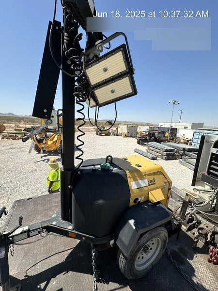 2022 Allmand NLV3GR (4) LED Light Fixture 350W, 23' Vertical Mast, 3kW Prime, Towable, Deep Sea L401, Leveling Jacks, Yanmar T4F 5.8hp