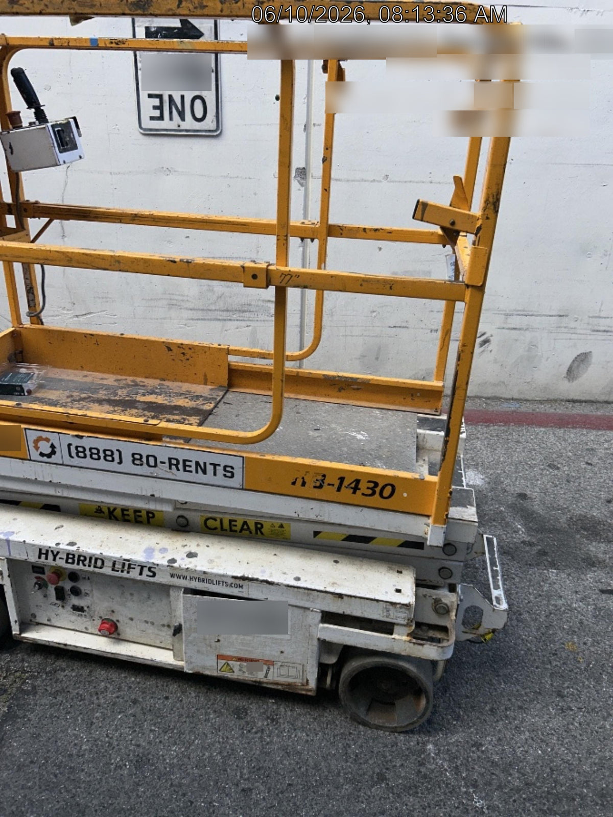 Custom Equipment HB-1430 <ul>
 <li>Hy-Brid Scissor Lift</li>
  <li>Platform capacity up to 670 lbs.</li>
  <li>Working height up to 20 ft</li>
  <li>Weighs under 1,700 lbs.</li>
  <li>Non-marking wheels </li>
</ul>