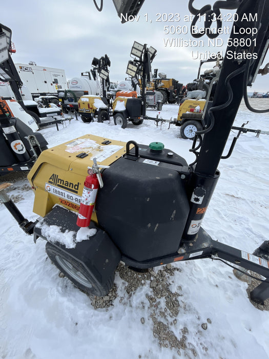 2022 Allmand NLV3GR (4) LED Light Fixture 350W, 23' Vertical Mast, 3kW Prime, Towable, Deep Sea L401, Leveling Jacks, Yanmar T4F 5.8hp