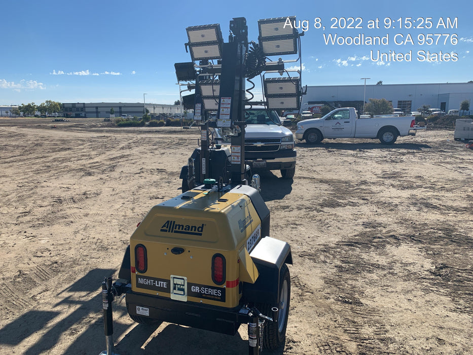 2022 Allmand NLV3GR (4) LED Light Fixture 350W, 23' Vertical Mast, 3kW Prime, Towable, ES Decals, T3
