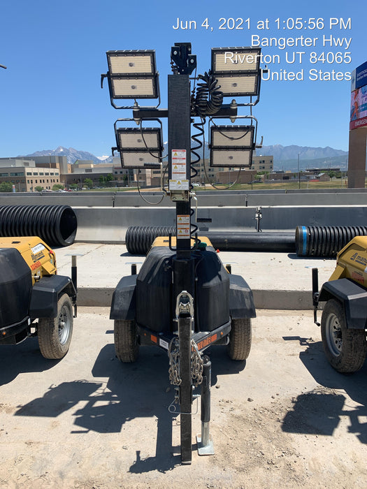 2021 Allmand NLV3GR (4) LED Light Fixture 350W, 23' Vertical Mast, 3kW Prime, Towable, Deep Sea L401, Leveling Jacks, Yanmar T4F 5.8hp