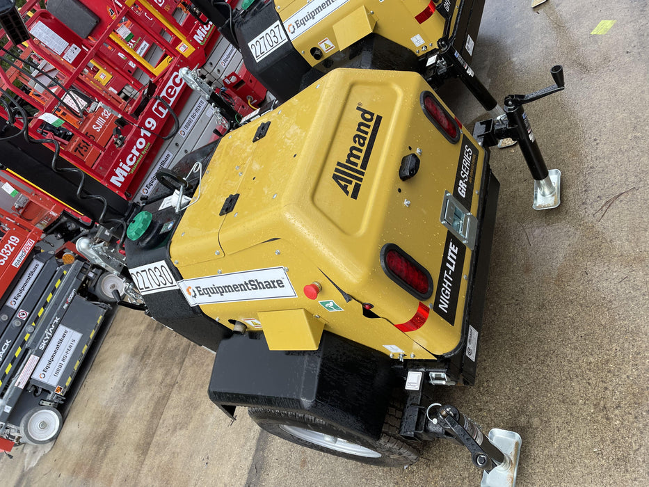 2022 Allmand NLV3GR (4) LED Light Fixture 350W, 23' Vertical Mast, 3kW Prime, Towable, Deep Sea L401, Leveling Jacks, Yanmar T4F 5.8hp