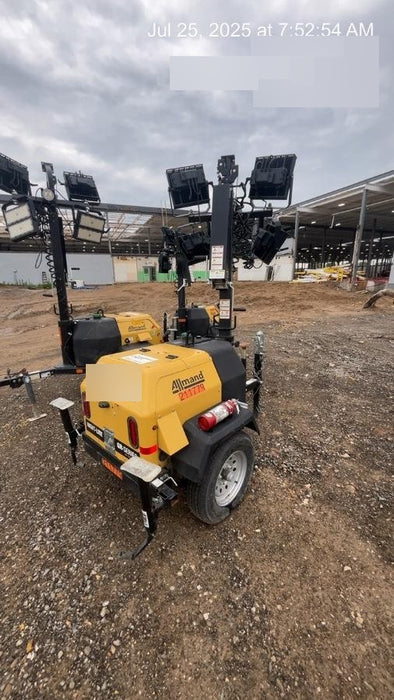 2022 Allmand NLV3GR (4) LED Light Fixture 350W, 23' Vertical Mast, 3kW Prime, Towable, Deep Sea L401, Leveling Jacks, Yanmar T4F 5.8hp