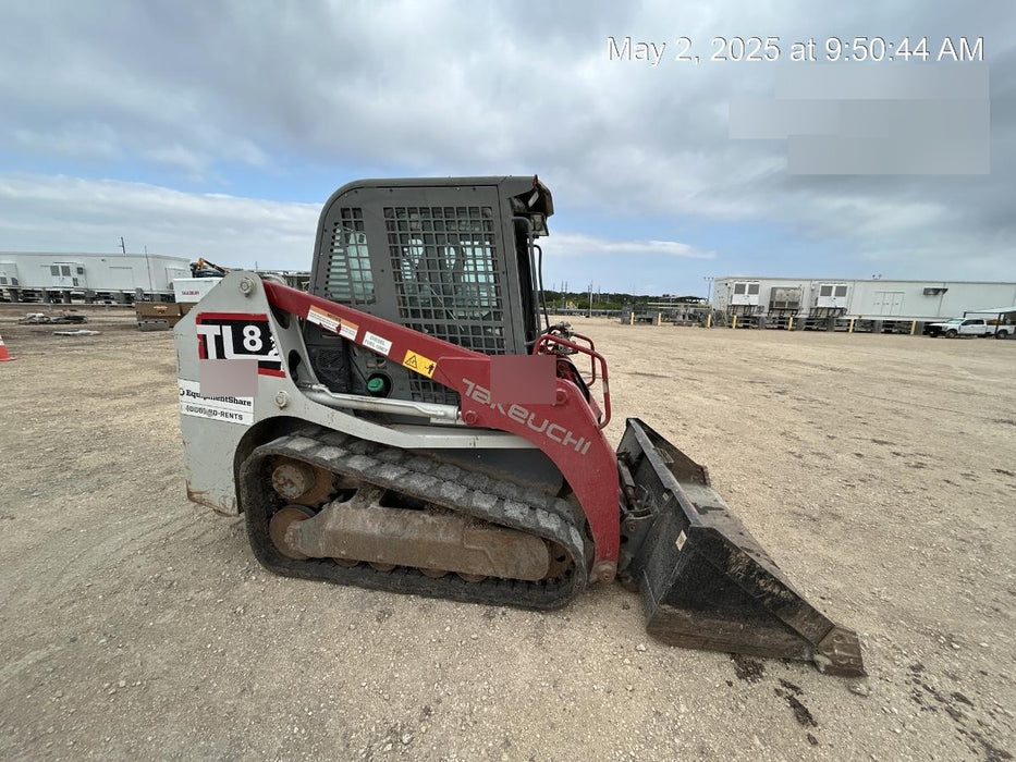 2019 Takeuchi TL8 Cab, Heat/AC, Defroster, 15" Wide Rubber Tracks, Back-up Alarm, Front & Rear Working Lights, Auxiliary Hydraulics, Two-Speed Travel, Electronic Monitoring System, Hydraulic Universal Quick Hitch 76" HD Dirt Bucket with 8 Teeth, 20.3 cubic feet Capacity