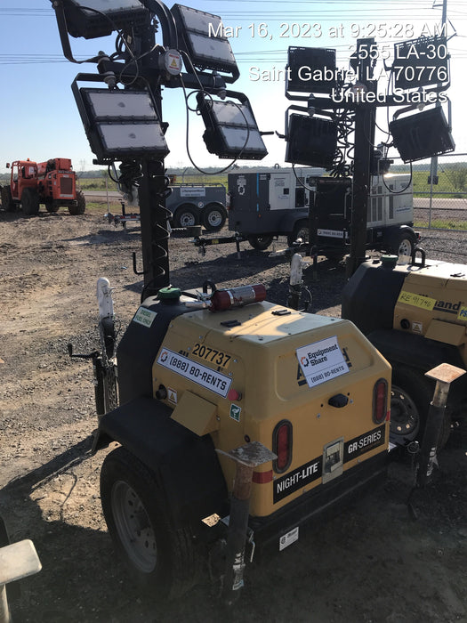 2022 Allmand NLV3GR (4) LED Light Fixture 350W, 23' Vertical Mast, 3kW Prime, Towable, Deep Sea L401, Leveling Jacks, Yanmar T4F 5.8hp