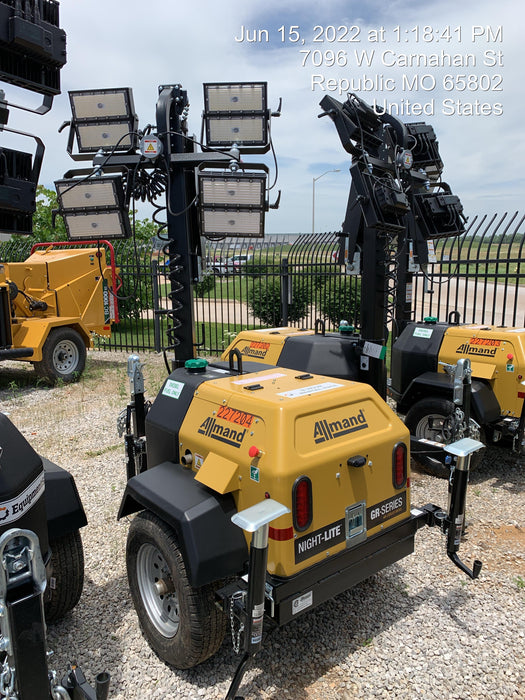 2022 Allmand NLV3GR (4) LED Light Fixture 350W, 23' Vertical Mast, 3kW Prime, Towable, Deep Sea L401, Leveling Jacks, Yanmar T4F 5.8hp