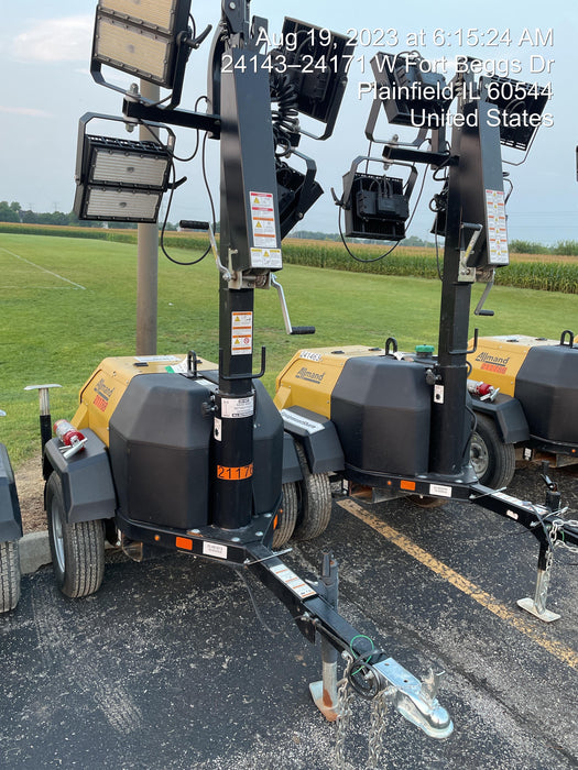 2022 Allmand NLV3GR (4) LED Light Fixture 350W, 23' Vertical Mast, 3kW Prime, Towable, Deep Sea L401, Leveling Jacks, Yanmar T4F 5.8hp