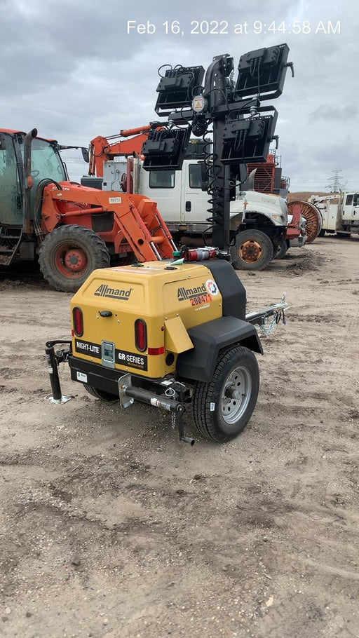 2022 Allmand NLV3GR (4) LED Light Fixture 350W, 23' Vertical Mast, 3kW Prime, Towable, Deep Sea L401, Leveling Jacks, Yanmar T4F 5.8hp