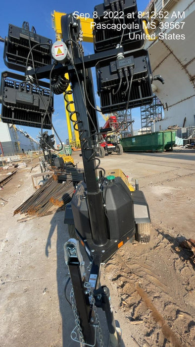 2022 Allmand NLV3GR (4) LED Light Fixture 350W, 23' Vertical Mast, 3kW Prime, Towable, Deep Sea L401, Leveling Jacks, Yanmar T4F 5.8hp