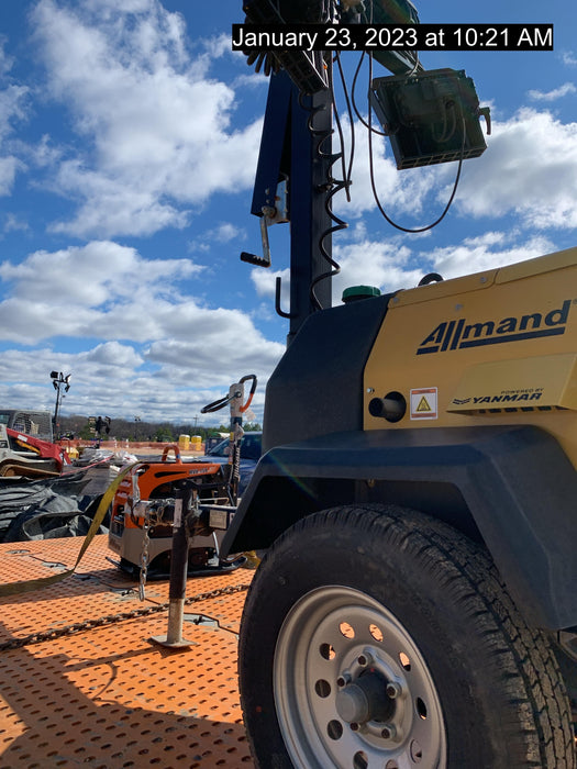 2022 Allmand NLV3GR (4) LED Light Fixture 350W, 23' Vertical Mast, 3kW Prime, Towable, Deep Sea L401, Leveling Jacks, Yanmar T4F 5.8hp