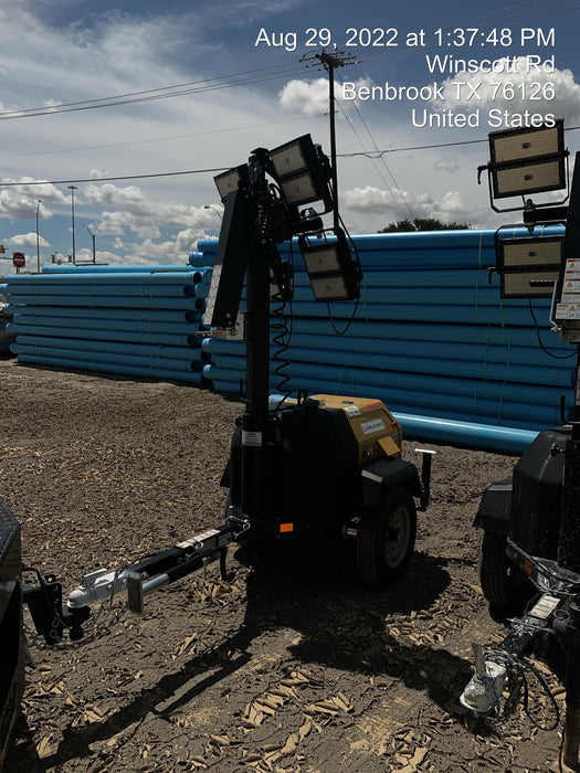 2022 Allmand NLV3GR (4) LED Light Fixture 350W, 23' Vertical Mast, 3kW Prime, Towable, Deep Sea L401, Leveling Jacks, Yanmar T4F 5.8hp