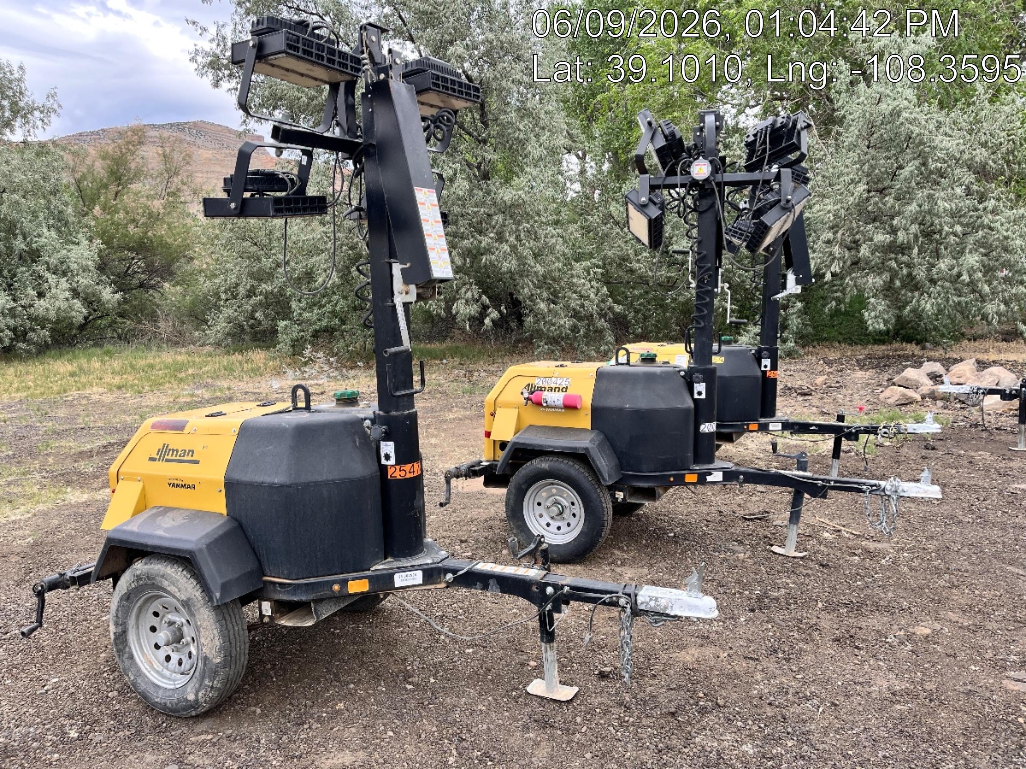2022 Allmand NLV3GR (4) LED Light Fixture 350W, 23' Vertical Mast, 3kW Prime, Towable, ES Decals, T3