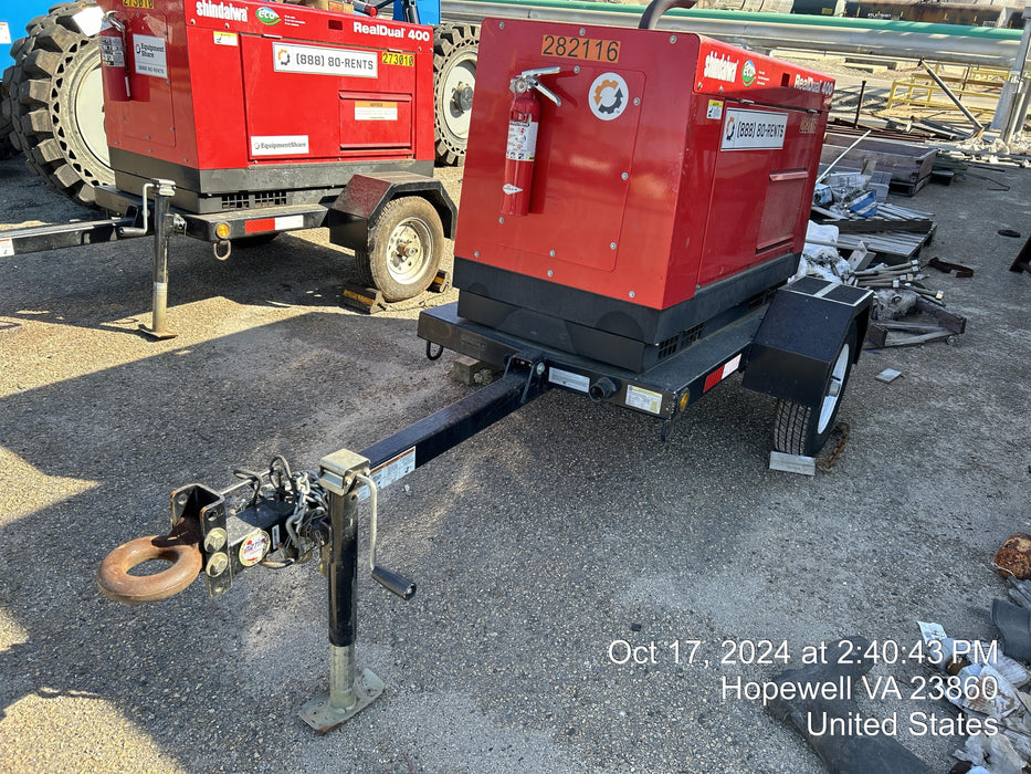 2022 Shindaiwa DGW400MDL Kubota D902 Engine, 23 HP, Dual Op Welder, Wire, Arc, Droop Stick, Tig, and CC Stick Functionality, Simulphase, 3 Phase and 1 Phase Gen Output, Single Axle NB Trlr, Slr Trckl Chrg 12V 12W, Fire Ext