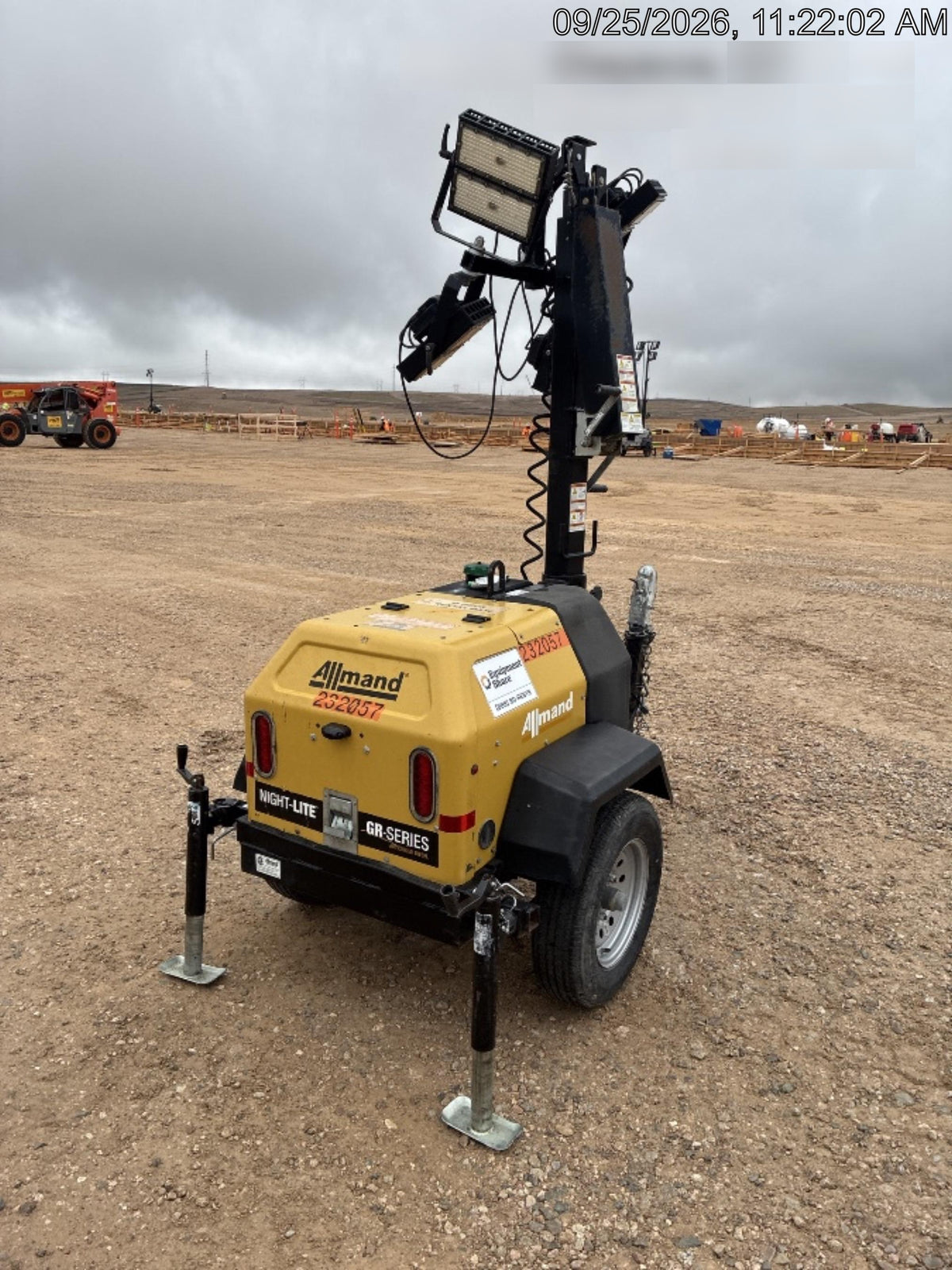 2022 Allmand NLV3GR (4) LED Light Fixture 350W, 23' Vertical Mast, 3kW Prime, Towable, Deep Sea L401, Leveling Jacks, Yanmar T4F 5.8hp