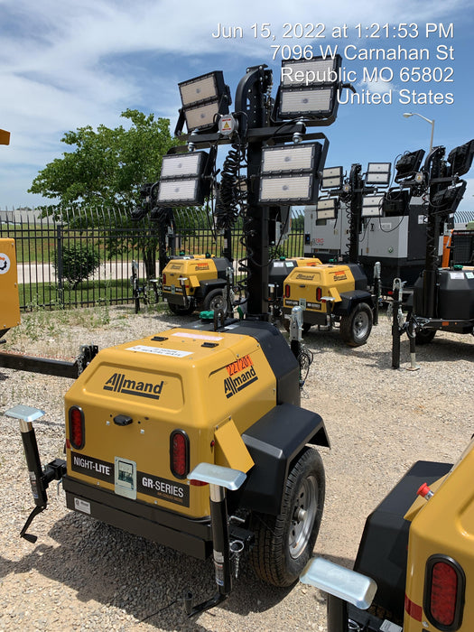 2022 Allmand NLV3GR (4) LED Light Fixture 350W, 23' Vertical Mast, 3kW Prime, Towable, Deep Sea L401, Leveling Jacks, Yanmar T4F 5.8hp