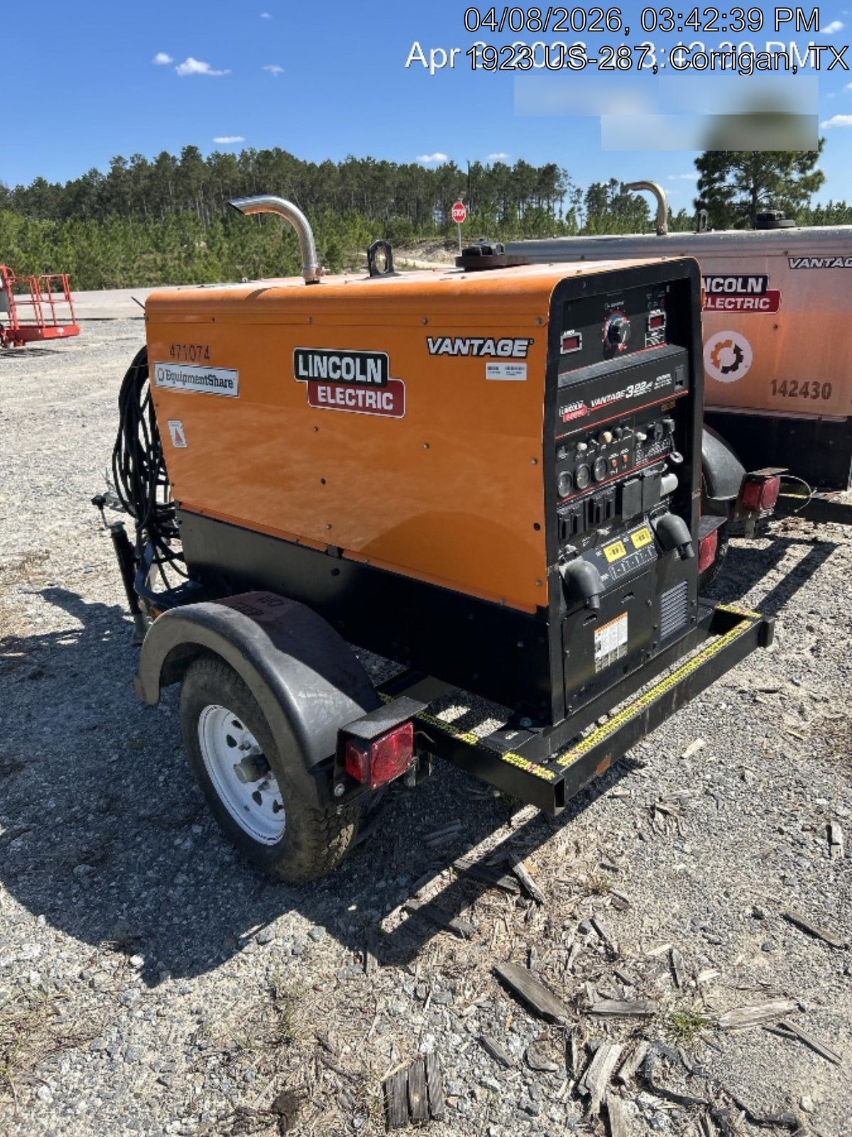 2024 Lincoln Electric Vantage 322 Welder Ready-Pak 3, Two wheel trailer, Fender and Light kit, Cable Rack, Orange
