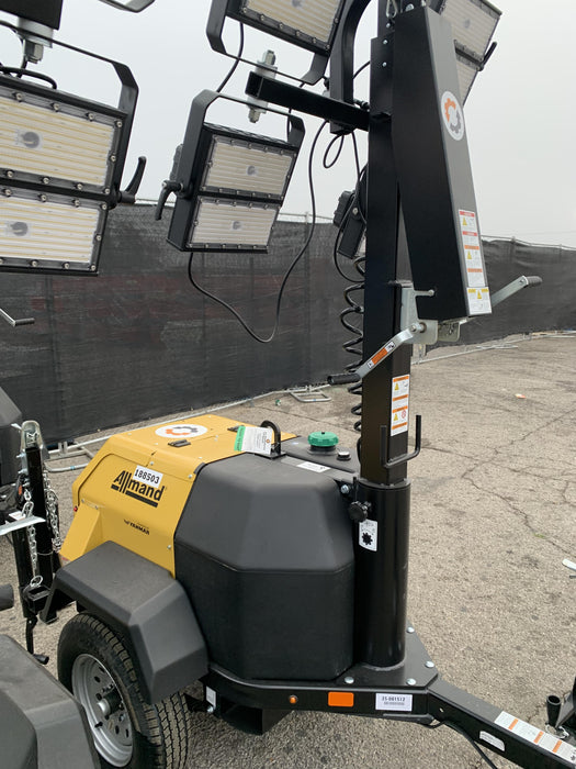 2021 Allmand NLV3GR (4) LED Light Fixture 350W, 23' Vertical Mast, 3kW Prime, Towable, Deep Sea L401, Leveling Jacks, Yanmar T4F 5.8hp