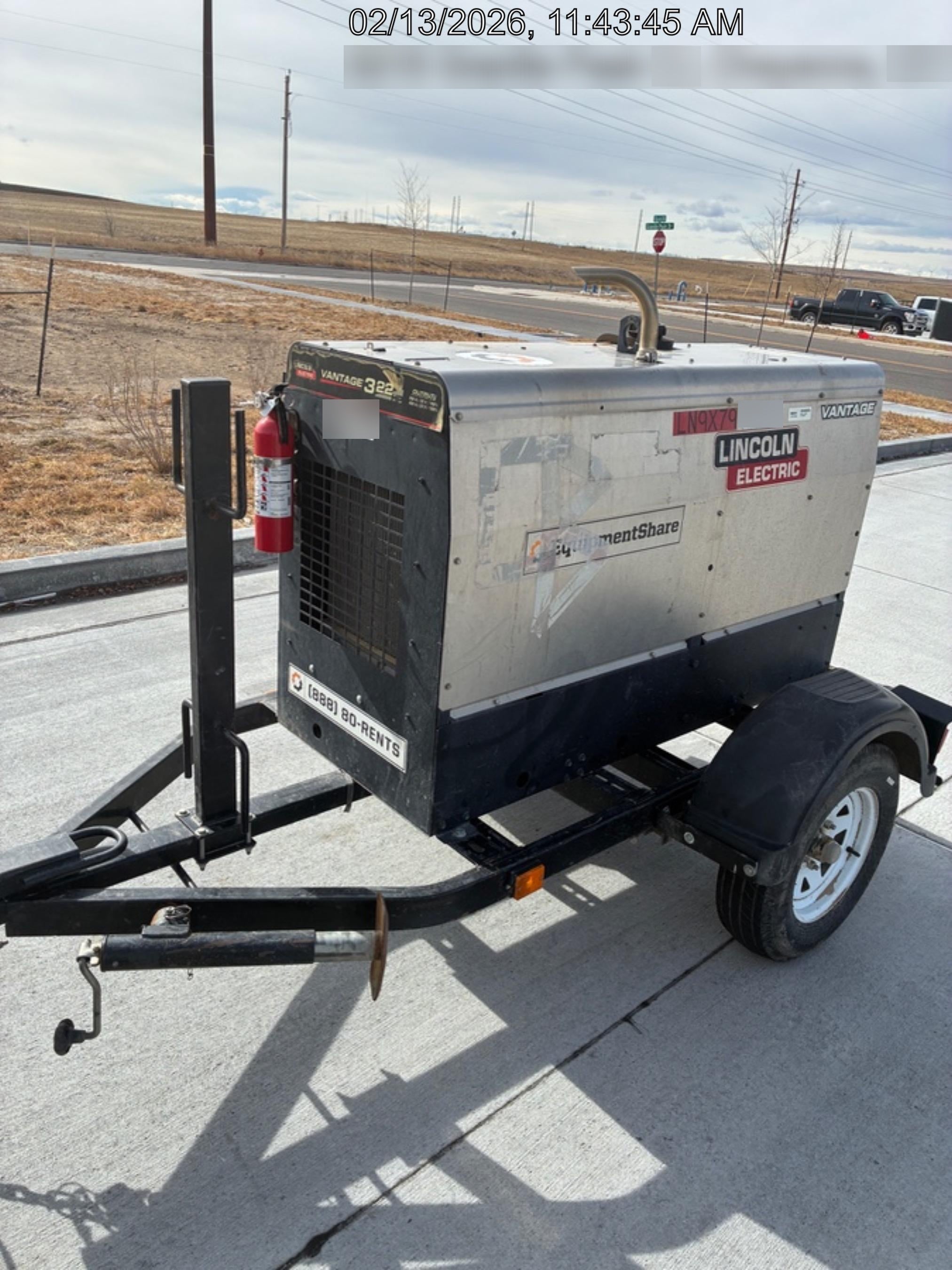 2019 Lincoln Electric Vantage 322 Welder Ready-Pak 3, Two wheel trailer, Fender and Light kit, Cable Rack