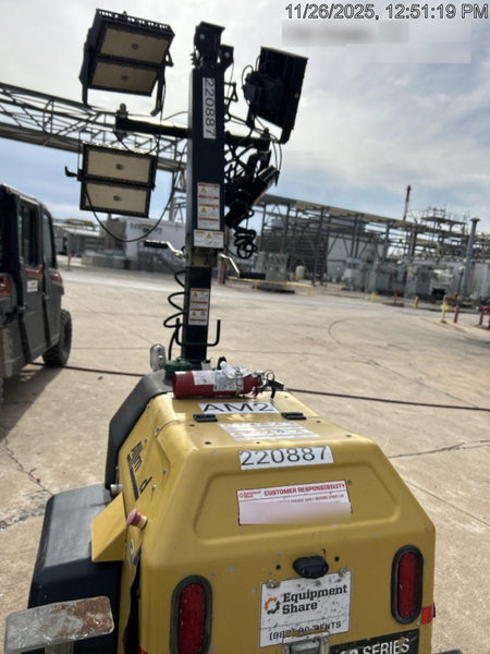 2022 Allmand NLV3GR (4) LED Light Fixture 350W, 23' Vertical Mast, 3kW Prime, Towable, Deep Sea L401, Leveling Jacks, Yanmar T4F 5.8hp