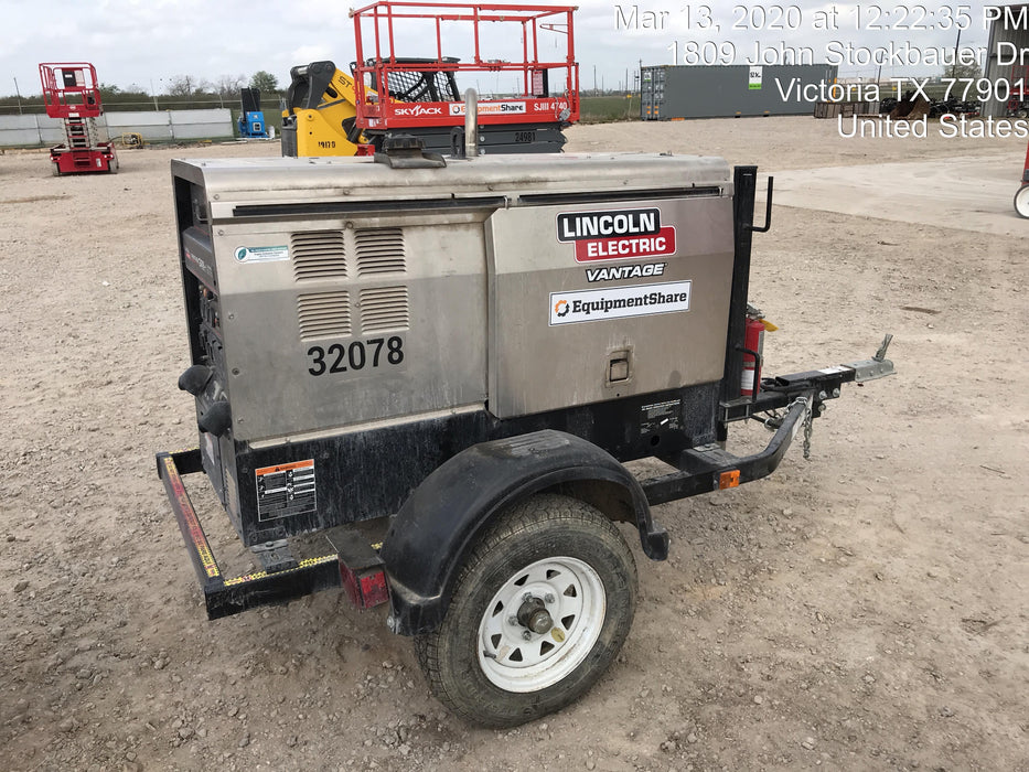 2019 Lincoln Electric Vantage 322 Welder Ready-Pak 3, Two wheel trailer, Fender and Light kit, Cable Rack