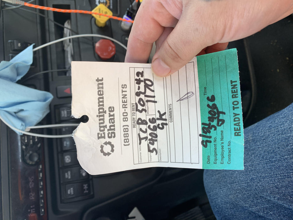 2019 JCB 509-42 Cab/Heat/Air, 74 HP, Solid Tires, STD Worklight, Beacon, Aux Hydraulics, Lifting Eye, Back up Alarm w/66" Carriage/60" Forks