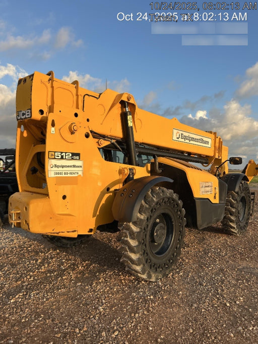 2019 JCB 512-56 109 HP w/CAB/HVAC, Beacon, Aux Hydraulics, Worklights, Solid Tires, 60" Carriage/Forks