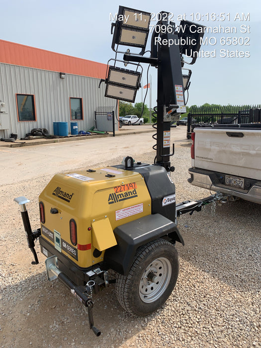 2022 Allmand NLV3GR (4) LED Light Fixture 350W, 23' Vertical Mast, 3kW Prime, Towable, Deep Sea L401, Leveling Jacks, Yanmar T4F 5.8hp