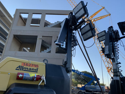 2021 Allmand NLV3GR (4) LED Light Fixture 350W, 23' Vertical Mast, 3kW Prime, Towable, Deep Sea L401, Leveling Jacks, Yanmar T4F 5.8hp