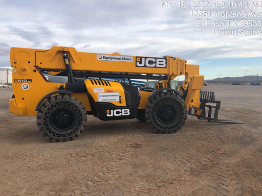 2020 JCB 510-56 Canopy, 74 HP, Solid Tires, STD Worklight, Beacon, Aux Hydraulics, Lifting Eye, Back up Alarm w/66" Carriage/60" Forks