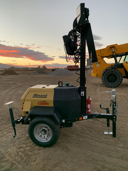 2020 Allmand NLV3GR (4) LED Light Fixture 350W, 23' Vertical Mast, 3kW Prime, Towable, Deep Sea L401, Leveling Jacks, Yanmar T4F 5.8hp