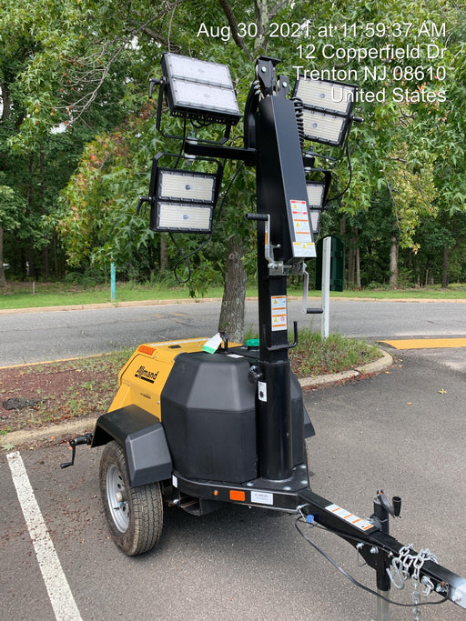 2021 Allmand NLV3GR (4) LED Light Fixture 350W, 23' Vertical Mast, 3kW Prime, Towable, Deep Sea L401, Leveling Jacks, Yanmar T4F 5.8hp