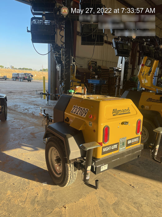 2022 Allmand NLV3GR (4) LED Light Fixture 350W, 23' Vertical Mast, 3kW Prime, Towable, Deep Sea L401, Leveling Jacks, Yanmar T4F 5.8hp