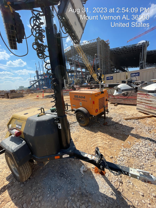 2022 Allmand NLV3GR (4) LED Light Fixture 350W, 23' Vertical Mast, 3kW Prime, Towable, Deep Sea L401, Leveling Jacks, Yanmar T4F 5.8hp