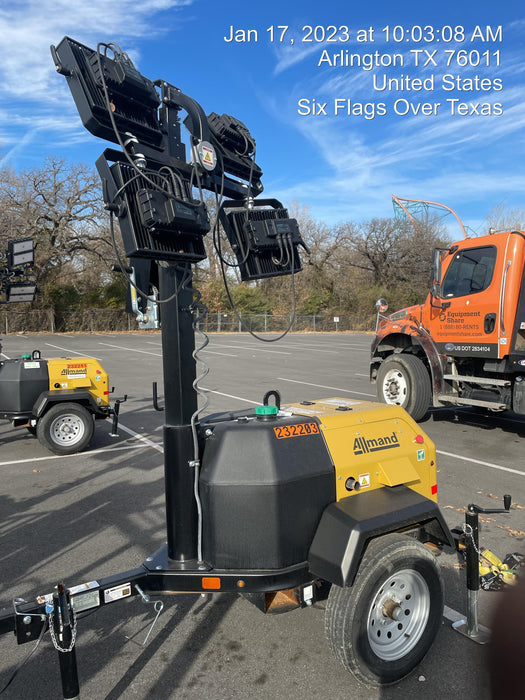 2022 Allmand NLV3GR (4) LED Light Fixture 350W, 23' Vertical Mast, 3kW Prime, Towable, Deep Sea L401, Leveling Jacks, Yanmar T4F 5.8hp